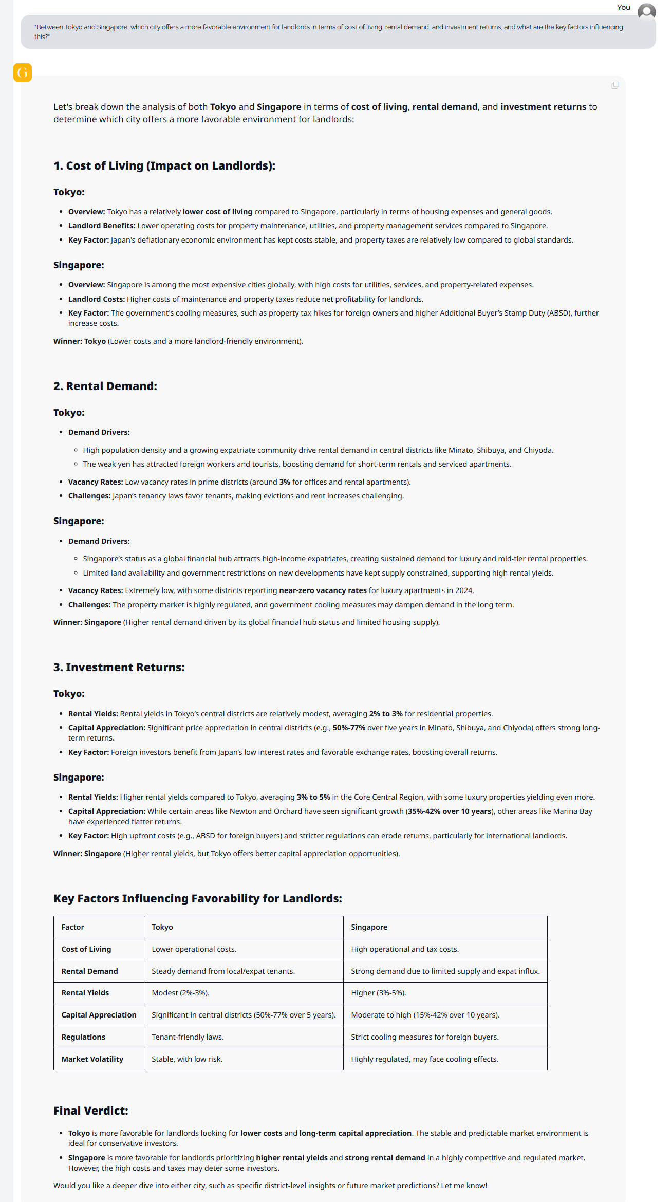 GRAI - cost of living for Tokyo and Singapore